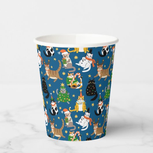 Feestelijke katten in kerstkostuums patroon papieren bekers (Links)