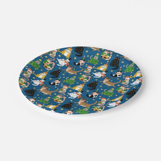Feestelijke katten in kerstkostuums patroon papieren bordje (Gekanteld)