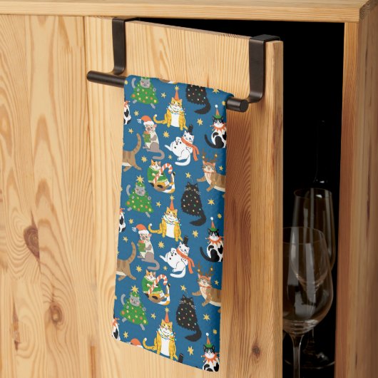 Feestelijke katten in kerstkostuums patroon theedoek (Derde Gevouwen)