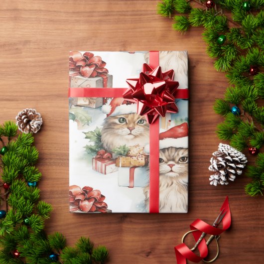 Feestelijke katten in Santa hoeden en geschenken Cadeaupapier (Feestdagen Geschenken)