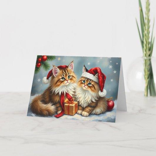 Feestelijke Katten Kerst Kaart (Voorkant)