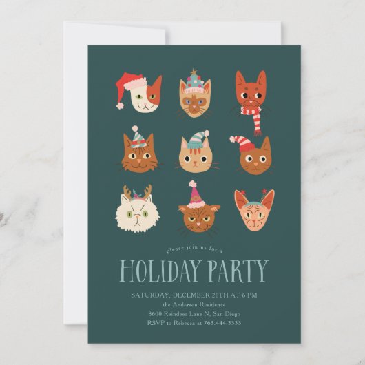 Feestelijke katten kerstfeest uitnodiging (Voorkant)