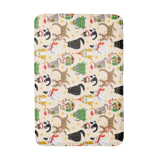 Feestelijke Katten Kerstpatroon Badmat (Voorkant Verticaal)