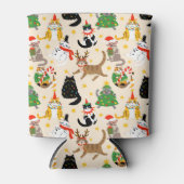 Feestelijke Katten Kerstpatroon Blikjeskoeler (Voorkant)