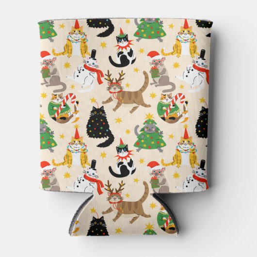 Feestelijke Katten Kerstpatroon Blikjeskoeler (Voorkant)