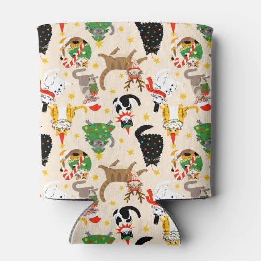 Feestelijke Katten Kerstpatroon Blikjeskoeler (Achterkant)