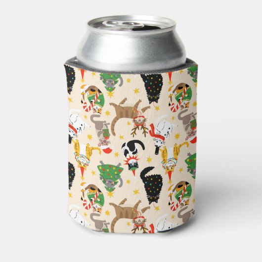Feestelijke Katten Kerstpatroon Blikjeskoeler (Blikje Achterkant)