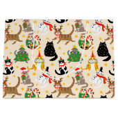 Feestelijke Katten Kerstpatroon Groot Cadeauzakje (Voorkant)