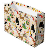 Feestelijke Katten Kerstpatroon Groot Cadeauzakje (Achterkant Gekanteld)