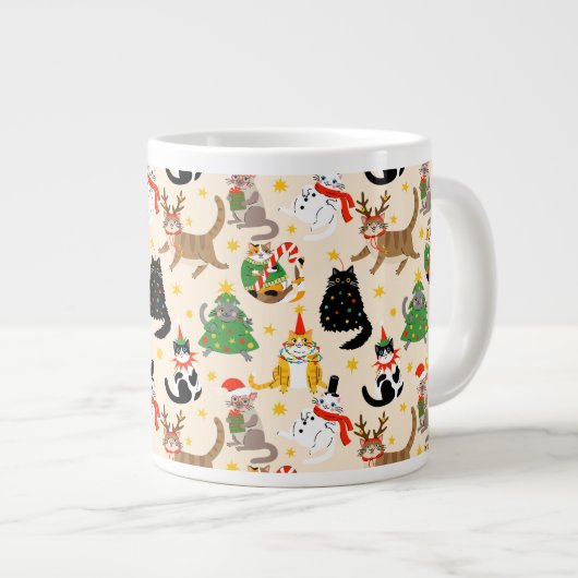 Feestelijke Katten Kerstpatroon Grote Koffiekop (Voorkant rechts)
