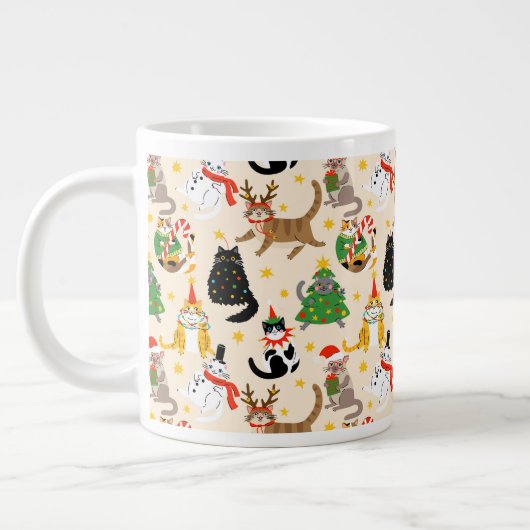 Feestelijke Katten Kerstpatroon Grote Koffiekop (Links)