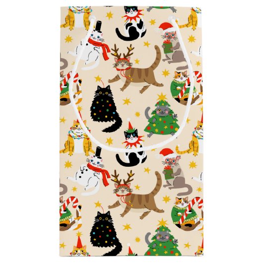 Feestelijke Katten Kerstpatroon Klein Cadeauzakje (Achterkant)