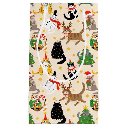 Feestelijke Katten Kerstpatroon Klein Cadeauzakje (Voorkant)