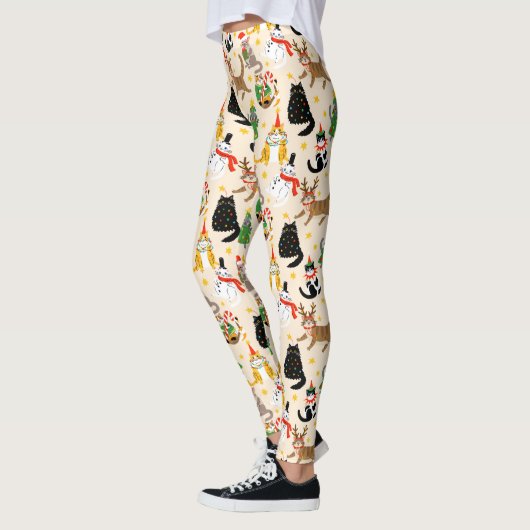 Feestelijke Katten Kerstpatroon Leggings (Links)