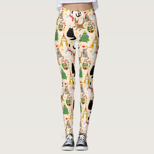 Feestelijke Katten Kerstpatroon Leggings (Voorkant)