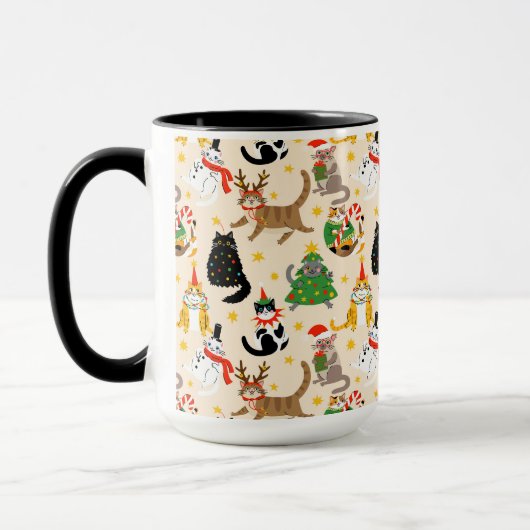 Feestelijke Katten Kerstpatroon Mok (Links)