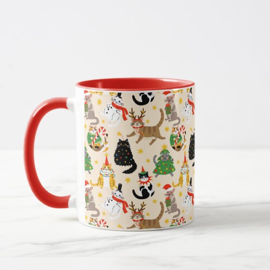 Feestelijke Katten Kerstpatroon Mok (Links)