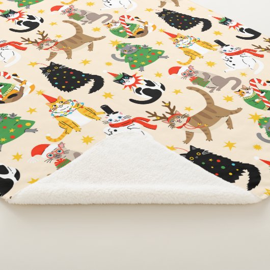 Feestelijke Katten Kerstpatroon Sherpa Deken (3/4)