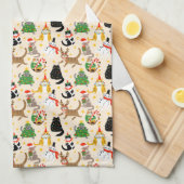Feestelijke Katten Kerstpatroon Theedoek (Quarter Fold)