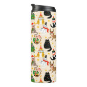Feestelijke Katten Kerstpatroon Thermosbeker (Geroteerd rechts)