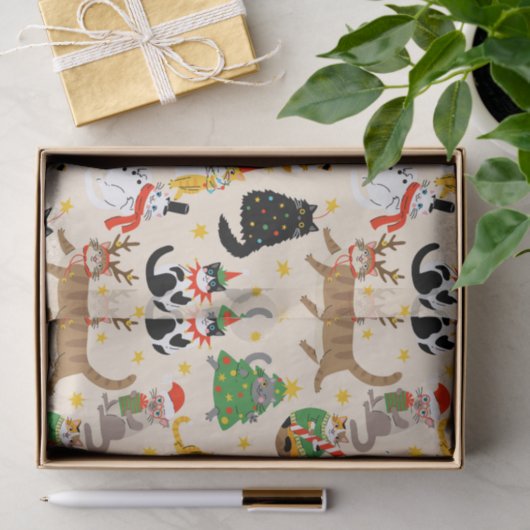 Feestelijke Katten Kerstpatroon Tissuepapier (Geschenk)