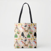Feestelijke Katten Kerstpatroon Tote Bag (Voorkant)