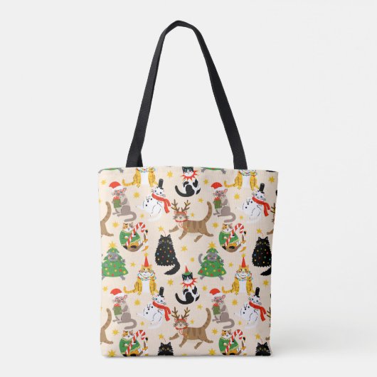 Feestelijke Katten Kerstpatroon Tote Bag (Achterkant)