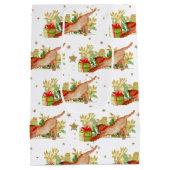 Feestelijke Katten Kerstvakantie Gold Stars Medium Cadeauzakje (Achterkant)