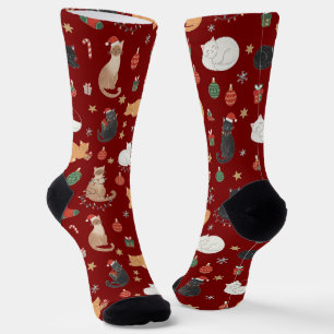 Feestelijke Katten Kerstvakantie Patroon Soks Sokken