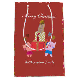 Feestelijke katten met cadeau terracotta kerst medium cadeauzakje