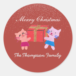 Feestelijke katten met geschenkdoos rode kerst ronde sticker