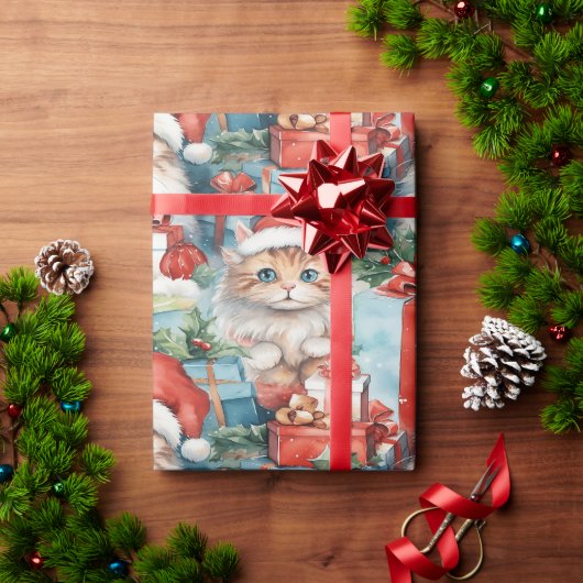 Feestelijke katten met heldere kerstcadeaus cadeaupapier (Feestdagen Geschenken)