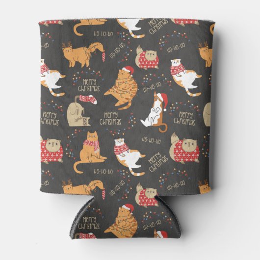 Feestelijke Katten Met Lichten Kerstpatroon Blikjeskoeler (Voorkant)