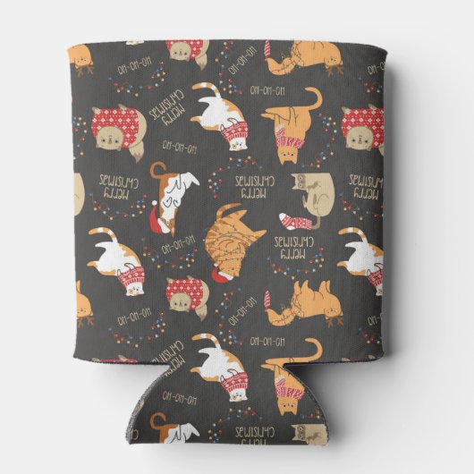 Feestelijke Katten Met Lichten Kerstpatroon Blikjeskoeler (Achterkant)