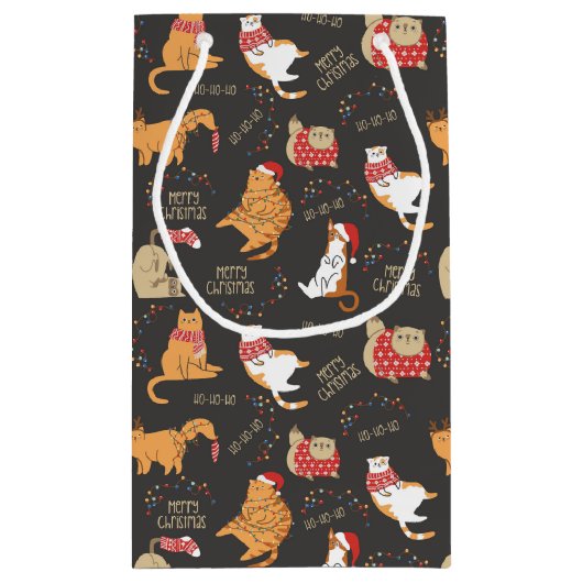 Feestelijke Katten Met Lichten Kerstpatroon Klein Cadeauzakje (Achterkant)
