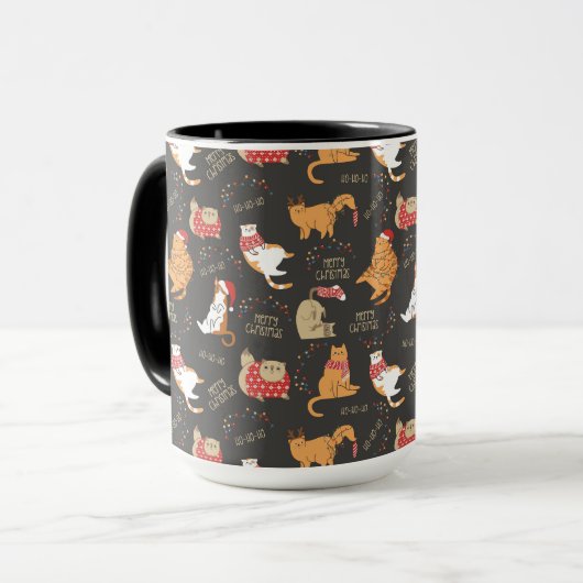 Feestelijke Katten Met Lichten Kerstpatroon Mok (Voorkant links)