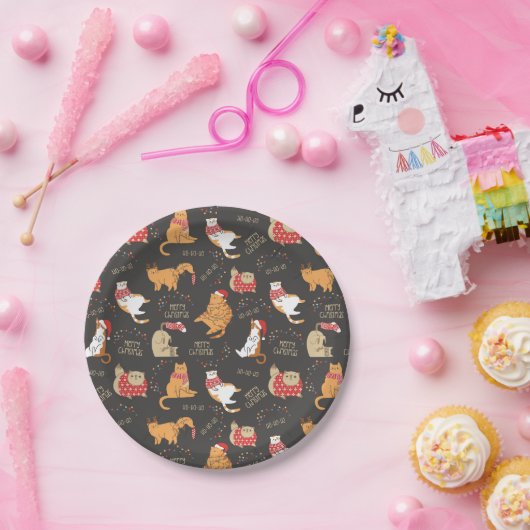 Feestelijke Katten Met Lichten Kerstpatroon Papieren Bordje (Feest)