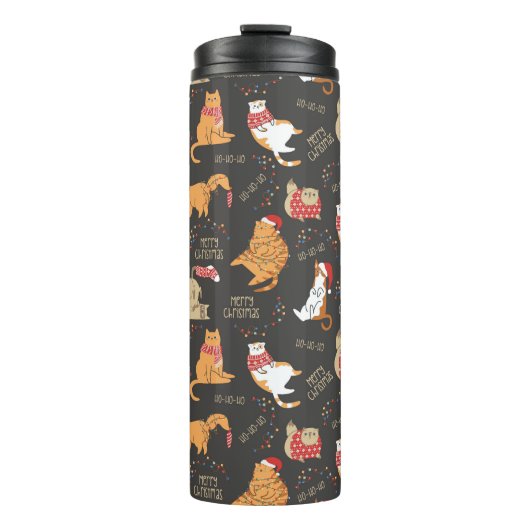 Feestelijke Katten Met Lichten Kerstpatroon Thermosbeker (Voorkant)