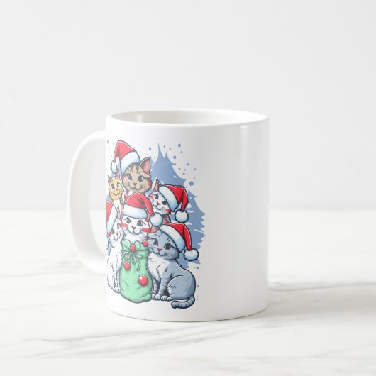 Feestelijke katten met Santa Hats en Holiday Cheer Koffiemok (Voorkant links)