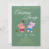 Feestelijke katten mos groen kerstfeest kaart (Voorkant)