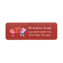 Feestelijke katten sneeuw vallende rode kerst reto etiket