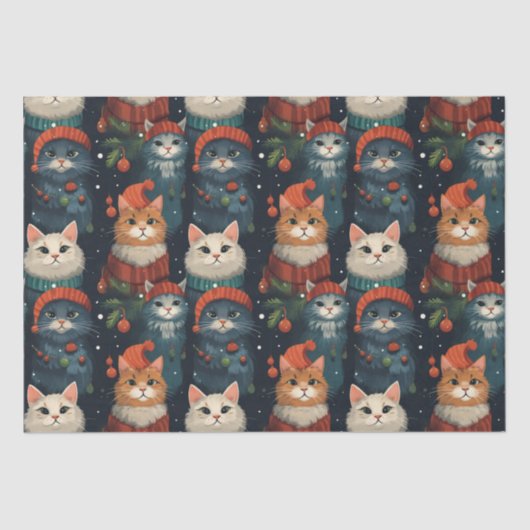 Feestelijke Katten Vakantie Inpakpapier Tissuepapier (Voorkant)