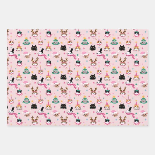 Feestelijke Kattengezichten in Vakantie Petten Pat Inpakpapier Vel (Voorkant 2)