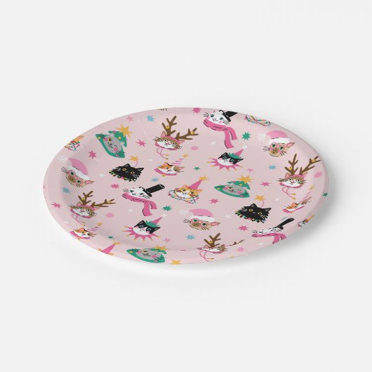 Feestelijke Kattengezichten in Vakantie Petten Pat Papieren Bordje (Gekanteld)