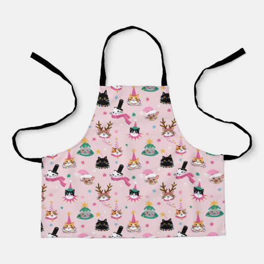 Feestelijke Kattengezichten in Vakantie Petten Pat Schort (Voorkant)