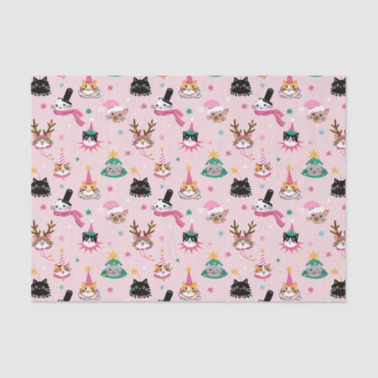 Feestelijke Kattengezichten in Vakantie Petten Pat Tissuepapier (Voorkant)