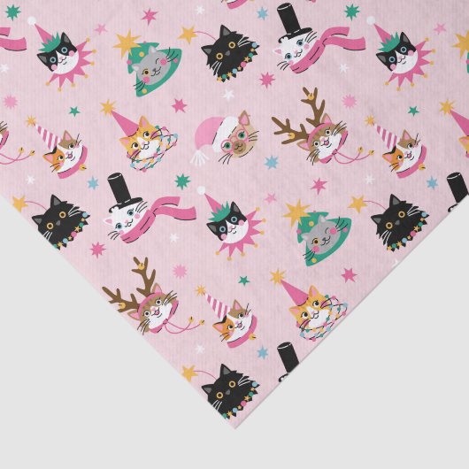Feestelijke Kattengezichten in Vakantie Petten Pat Tissuepapier (Detail)