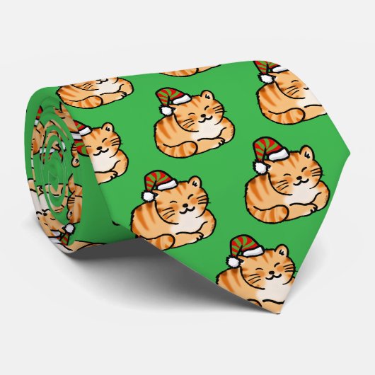 Feestelijke Kattenkerstmis - Knuffelkat met Kerstm Stropdas (Opgerold)