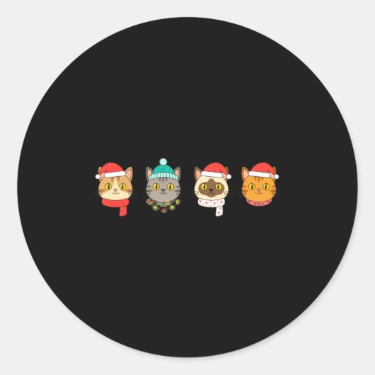 Feestelijke kattenopstelling, Vakantie kattenkunst Ronde Sticker (Voorkant)