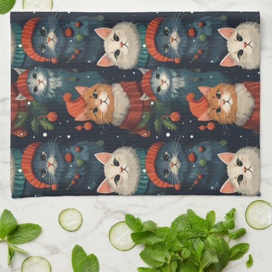 Feestelijke Kattenvakantie Theedoek (Gevouwen)